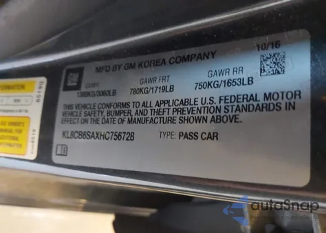 2017 Chevrolet Spark Ls Cvt из США, поврежденный, VIN KL8CB6SAXHC756728